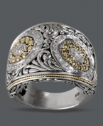 Like an exquisite piece of artwork, Balissima by Effy Collection's ornate style will attract a crowd. Crafted from scrolling sterling silver, ring features round-cut diamonds (1/3 ct. t.w.) and 18k gold accents. Size 7.