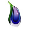 Hand Blown Purple, Blue, & Green Sommerso Teardrop Art Glass Vase with Angled Lip 9.5 tall