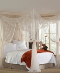 Undeniably romantic, the Majesty canopy takes you away with sweeping panels of sheer mosquito netting. Hang above the bed, or around a sitting area in or outside... it's up to you! Easily hangs from ceiling or four poster bed for a look of regal proportions.