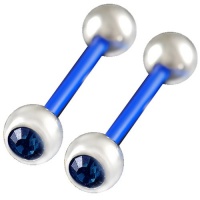 14g 14 gauge 1.6mm, 5/8 inch 16mm long - Dark blue flexible acrylic tongue bars bar tounge nipple barbell ear rings with 6mm stainless steel balls and Swarovski Crystal Jeweled Montana - Pierced Body Piercing Jewelry Jewellery - Set of 2 ALTJ