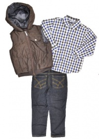 Kenneth Cole Boys 2-7 Toddler Puffy Vest with Plaid Shirt and Jean