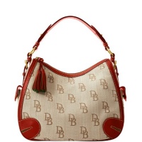 Dooney & Bourke Signature Jacquard Side Pocket Hobo, Brown/Red