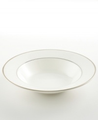 Bright fine china is simply adorned with a band of platinum for an unforgettably elegant table. The Cameo Platinum design from Mikasa's dinnerware and dishes collection is perfect for formal dinners, teas, and luncheons. This vegetable serving bowl's wide rim and flowing lines add a graceful touch to your table.