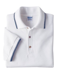 Gildan Men's Pique Polo Shirt With Pinstripe Trim, White/White/Navy, XX-Large