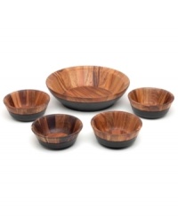 What could be more classic outdoor picnic fun than this five-piece salad bowl set? Noritake refines the rustic appeal of wooden serveware with the beautifully smooth, medium brown Kona Wood collection. Set includes one 12.75 serving bowl and four 7 individual bowls.