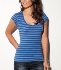 G by GUESS Basic Ribbed V-Neck Tee with Stripes