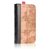 EC TECHNOLOGY® 5 In 1 Retro Map Pattern Genuine Handmade Leather Case For iPhone 4 4S