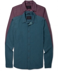 This season is all about the chambray shirt, and this handsome dotted button down by Guess will have you on top the trend.