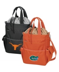 School spirit to go. A no-fuss take on classic picnic baskets, the Activio is made entirely of fabric that's durable, water resistant and comfortable to carry. Featuring five pockets and a 24-can capacity for tailgating and more.