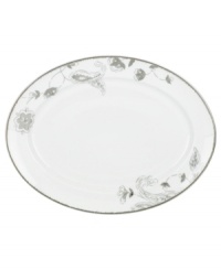 A fine vintage. The Paisley Terrace oval platter elevates even the most elegant settings with breezy florals grounded in graceful white porcelain. With luxe platinum banding to complement the rest of the Lenox dinnerware collection.