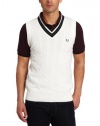 Fred Perry Men's Cable Knit V-Neck Vest, Snow White, X-Large