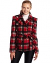 Southpole Juniors Belted Plaid Trench Coat