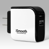 iSmooth Fast Dual USB Wall Charger & Travel Charger for Apple Devices - iPhone 3 3G 3GS 4 4S 5 - iPad 1 2 3 4 Mini - iPod Touch Nano Shuffle - Charges 2 Apple Devices at Same Time - Sleek Black & White Design - The ONLY Charger with a 10 Year Free Replace