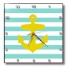 Nautical Golden Yellow Anchor with teal turquoise aqua blue sailor striped pattern - Breton stripes - 15x15 Wall Clock