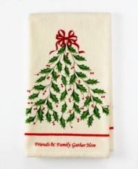 Bring the spirit of the season into the heart of your home with the festive Holiday Tree kitchen towels from Lenox, featuring the signature Lenox tree at center.