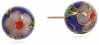 Gold Filled Sterling Silver Dark Blue Cloisonne 8mm Stud Earrings