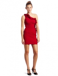 Rampage Juniors One Shoulder Ruffle Dress, Red, Medium