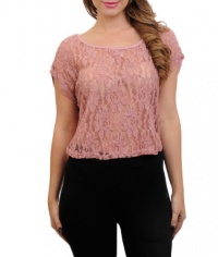 G2 Chic Women's Rose Lace Scoop Neck Top with Solid Back Panel(TOP-CAS,PNK-L)