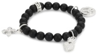 Queen Baby Black Onyx Bead Bracelet with Clear Peace, Heart and MB Cross Motifs