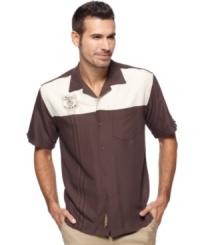 Smooth operator. With a contrasting duo of hues, this Cubavera shirt has unsurpassed cool. (Clearance)