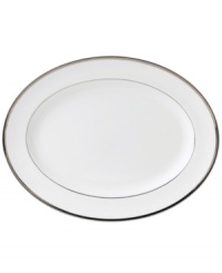 The heirloom-quality Sterling dinnerware and dishes pattern by Wedgwood is designed for formal entertaining, in pristine white bone china banded with polished platinum.