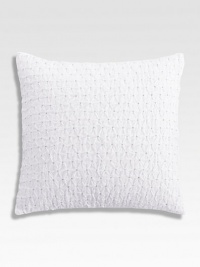 Gently tucked and dotted with contrast hand embroidery, this pretty, feather-filled pillow lends an air of comfort to the room.18 squareFeather fillCotton coverMachine wash coverImported