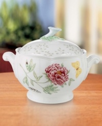 Serving pieces coordinate with the mix-and-match dinnerware for a complete customized collection. In varied floral and butterfly designs. Dishwasher safe.