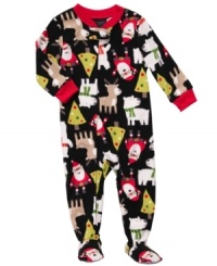 Holly jolly holiday cheer. He'll be set for a visit from Santa when he's snug in his bed and this fleece sleeper from Carter's.