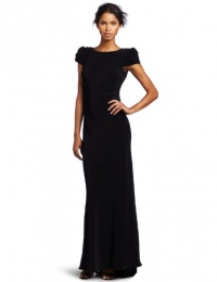 ABS Allen Schwartz Women's Open Back Rosette Shoulder Gown, Black, 6