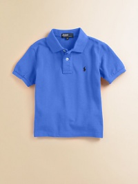 Classic, short-sleeve cotton mesh polo with embroidered polo pony on the chest. Ribbed polo collar and armbands Button placket Machine wash Imported