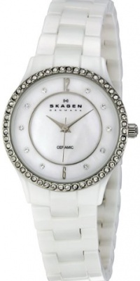 Skagen Women's SK347SSXWC Ceramic White Mother-Of-Pearl Dial Watch