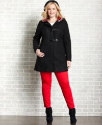 Melt away the cold in Dollhouse's plus size toggle coat, featuring a hood-- it's a must-have for the season!