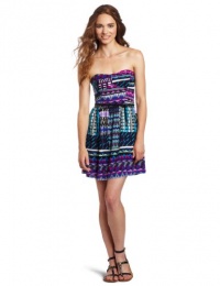 As U Wish Juniors Tribal Print Strapless Dress, Purple, Large