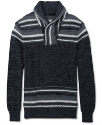 Stay warm, look cool in this handsome shawl collar sweater from Sean John.