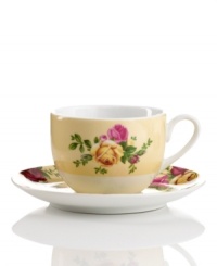 Breathe new life into a classic dinnerware pattern with this Country Rose teacup and saucer set. Lush pink and gold blossoms plucked from the Old Country Roses collection are contrasted by bands of buttermilk-yellow in everyday porcelain. (Clearance)