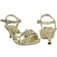 Girls Strappy Flower Rhinestones High Heel Gold Sandals Pageant youth shoes