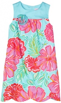 Lilly Pulitzer Girls 2-6X Little Lilly Scalloped Hem Shift Dress, Shorely Blue Bellina, 6