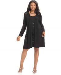 A perfect pair if ever there was one: this plus size dress and cardigan-style jacket from Onyx work together to create an sizzling look!