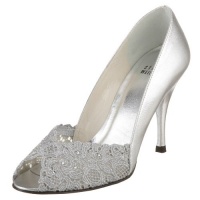 Stuart Weitzman Women's Chantelle Peep-Toe Pump,Aluminum Chantilly Lace,11.5 M US