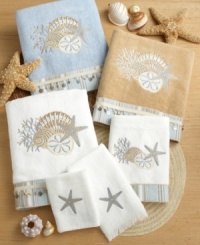 Transform your bathroom into a beach-side escape with the Avanti By the Sea hand towels. Featuring patterns filled with sea shells and starfish, this tranquil towel collection will add relaxing tones to any bathroom ensemble.