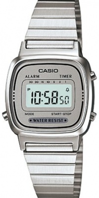 Casio #LA670WA-7 Women's Metal Band Countdown Timer Alarm LCD Digital Watch (Grey)