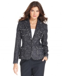 Jones New York's petite tweed jacket is a modern take on a classic favorite. Pair it with denim or trousers for a polished look.