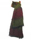 Banded Crushed Wool Scarf Stole Wrap Shawl Olive Green Red Grey Unisex