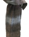 Banded Crushed Wool Scarf Stole Wrap Shawl Coffee Brown Gray Unisex