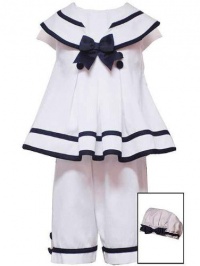 Rare Editions Baby-Girls Infant White Sailor Nautical 3-Piece Capri Outfit Set, 6-9 Months