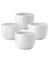 Look and feel. The purity of white china and natural texture beloved by Donna Karan make Porcelain Touch teacups a brilliant addition to modern tables.