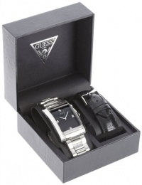 GUESS Stainless Steel/Black Leather Boxed Watc