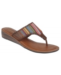 Rainbow-colored threads in the canvas upper of Franco Sarto's Cavo thong sandals give this cushy sandal a bright edge over the competition.