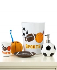 Take a time out for bath time with this Play Ball soap and lotion dispenser, featuring a fun, soccer ball shape. Goal!