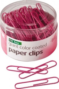 Officemate Breast Cancer Awareness PVC Free Giant Color Coated Paper Clips, 80per Tub, Pink (08908)